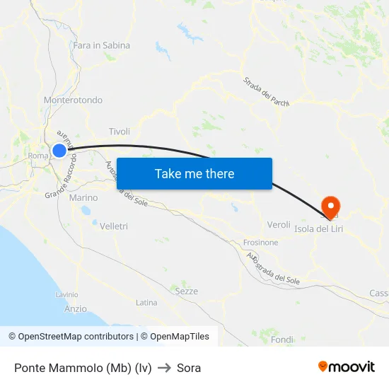 Ponte Mammolo (Mb) (Iv) to Sora map