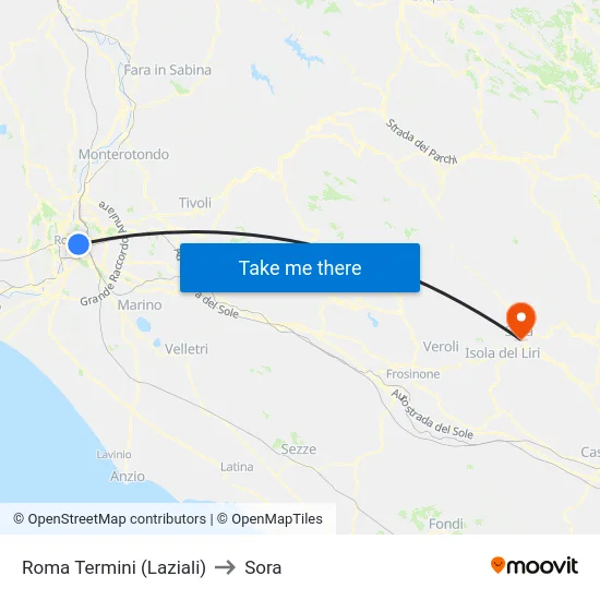 Roma Termini (Laziali) to Sora map