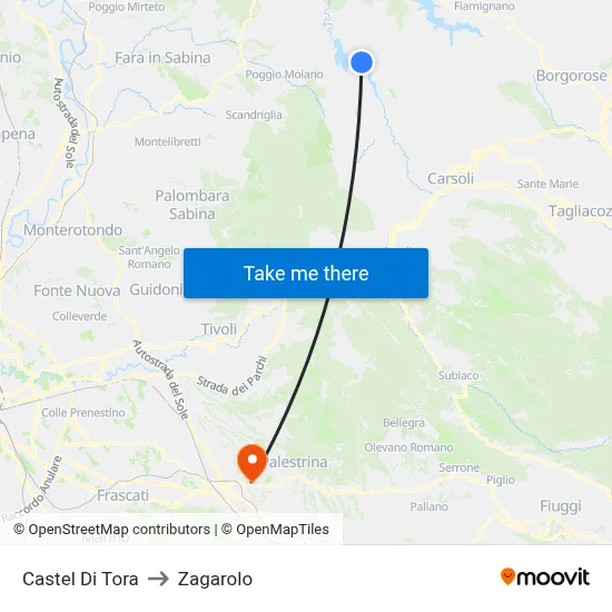 Castel Di Tora to Zagarolo map