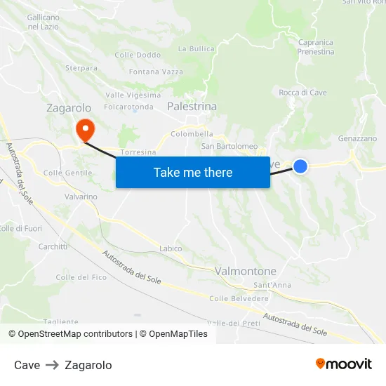 Caves to Zagarolo map