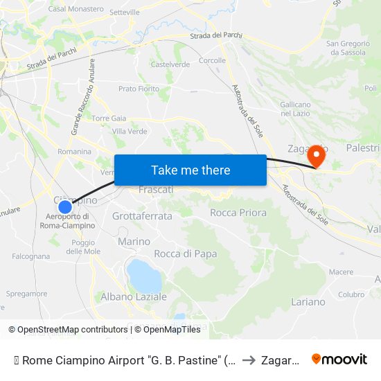 ✈ Rome Ciampino Airport "G. B. Pastine" (Cia) to Zagarolo map