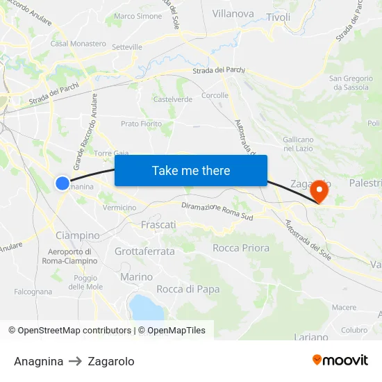 Anagnina to Zagarolo map