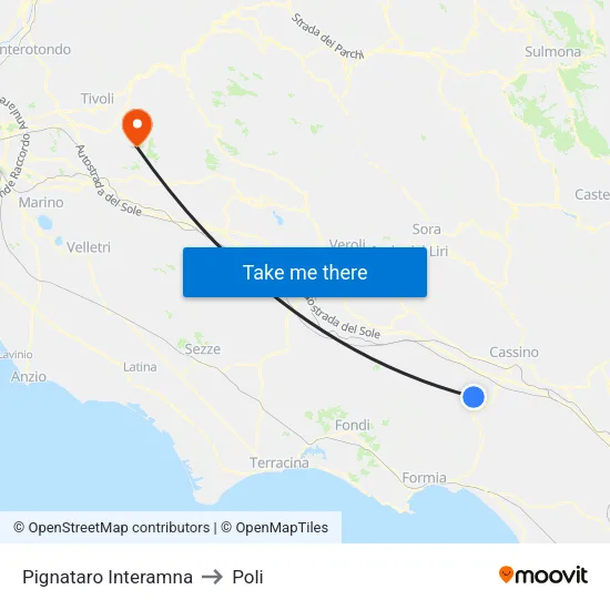 Pignataro Interamna to Poli map