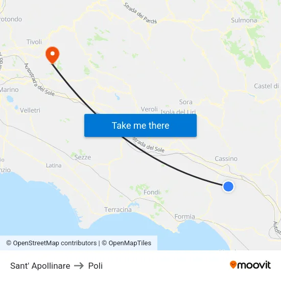 Sant' Apollinare to Poli map
