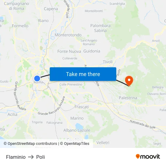 Flaminio to Poli map