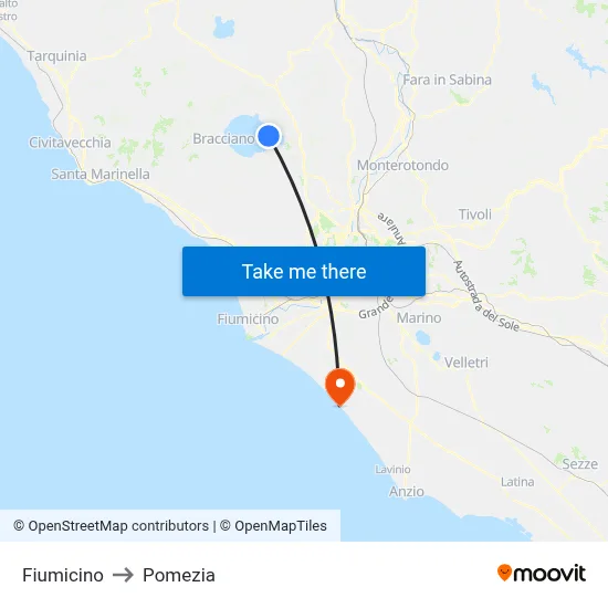 Fiumicino to Pomezia map