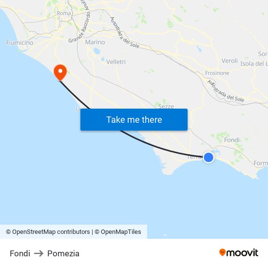 Fondi to Pomezia map