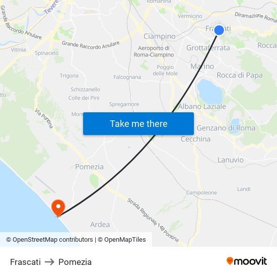 Frascati to Pomezia map