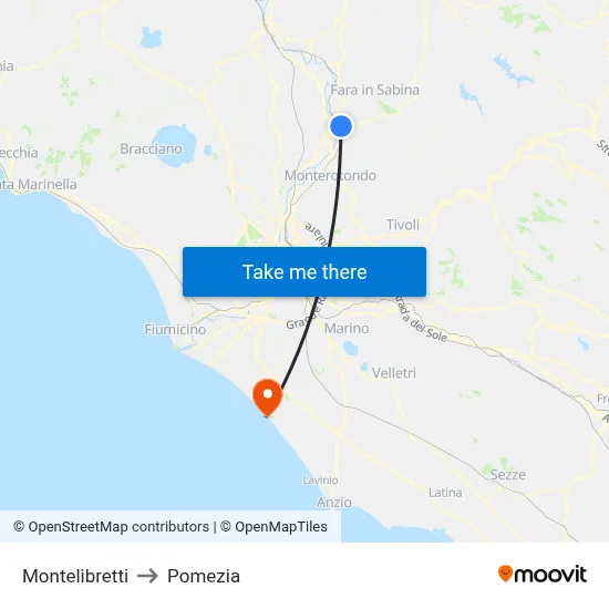 Montelibretti to Pomezia map