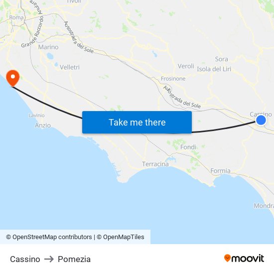 Cassino to Pomezia map