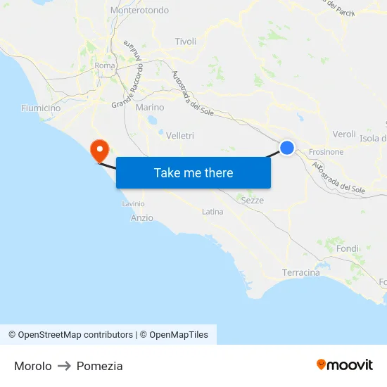 Morolo to Pomezia map