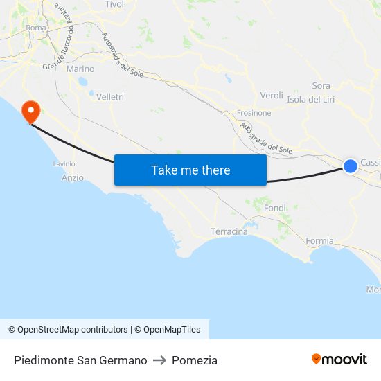 Piedimonte San Germano to Pomezia map