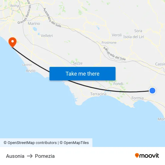 Ausonia to Pomezia map