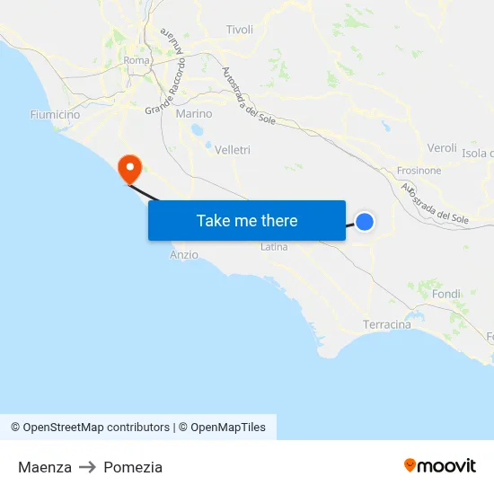 Maenza to Pomezia map