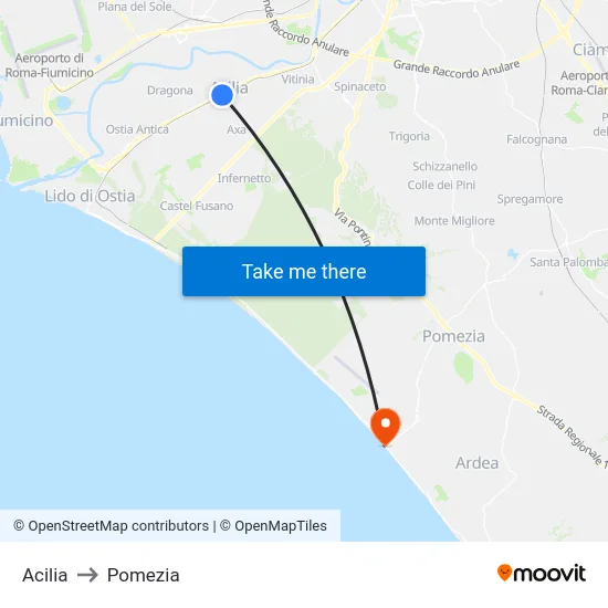 Acilia to Pomezia map