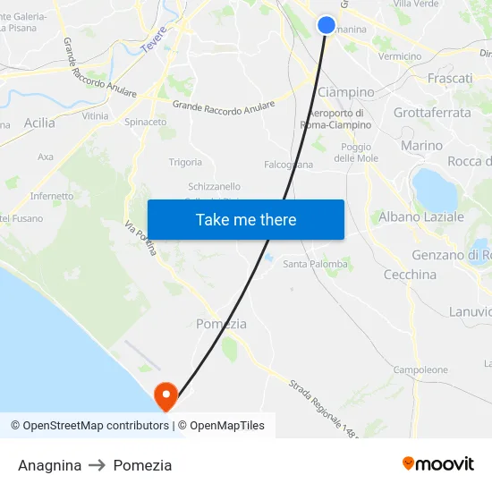 Anagnina to Pomezia map