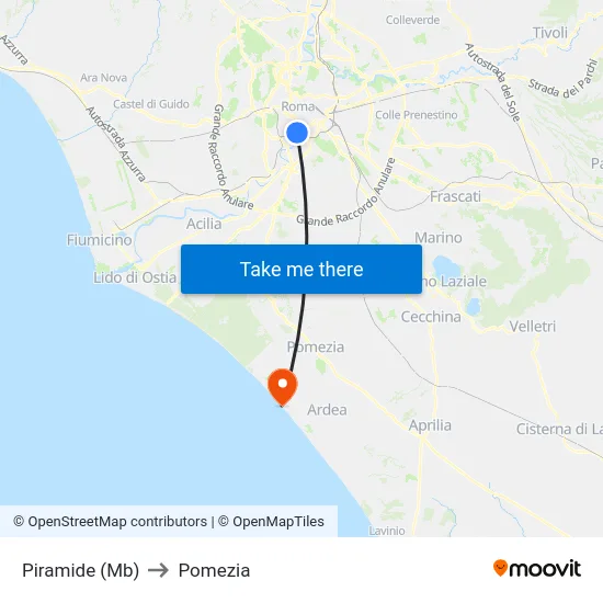 Piramide (Mb) to Pomezia map