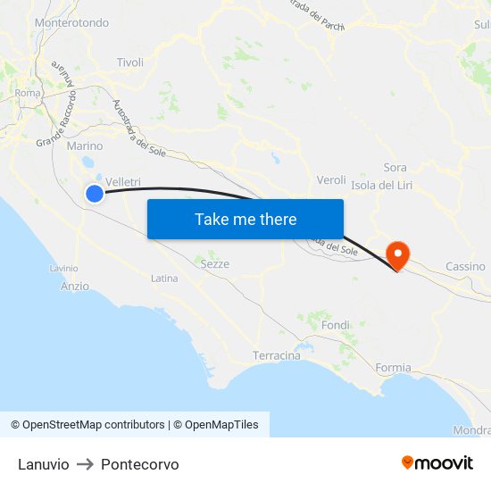 Lanuvio to Pontecorvo map