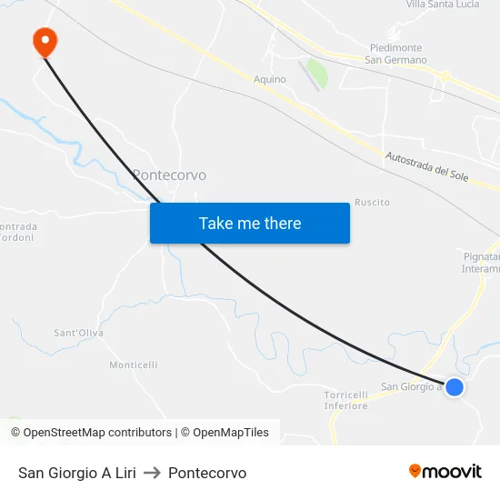 San Giorgio A Liri to Pontecorvo map