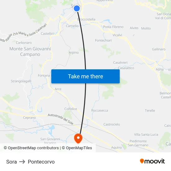 Sora to Pontecorvo map