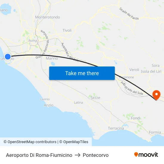 Aeroporto Di Roma-Fiumicino to Pontecorvo map