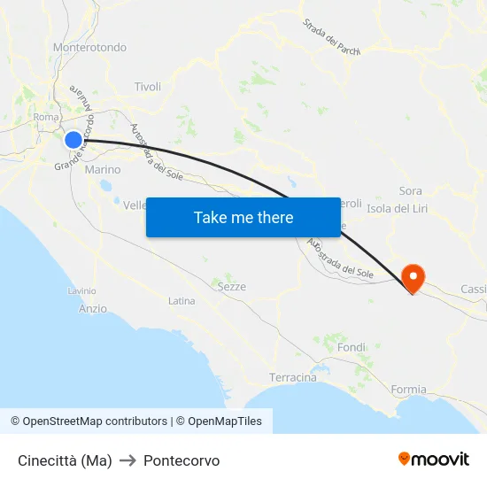 Cinecittà (Ma) to Pontecorvo map