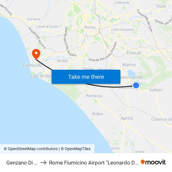 Genzano Di Roma to Rome Fiumicino Airport "Leonardo Da Vinci" (Fco) map