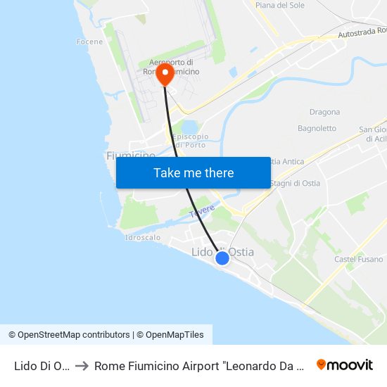 Lido Di Ostia to Rome Fiumicino Airport "Leonardo Da Vinci" (Fco) map