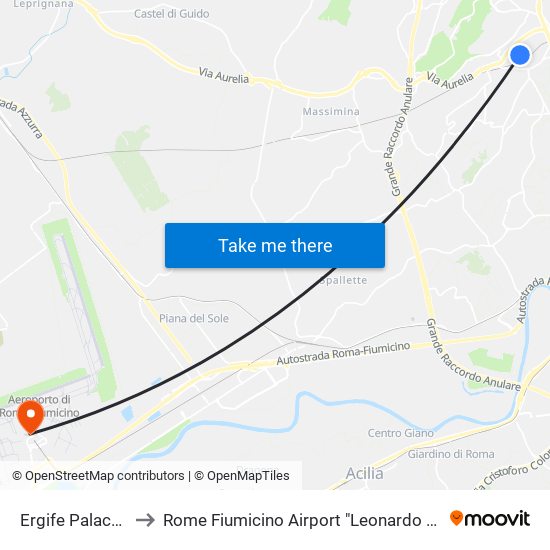 Ergife Palace Hotel to Rome Fiumicino Airport "Leonardo Da Vinci" (Fco) map