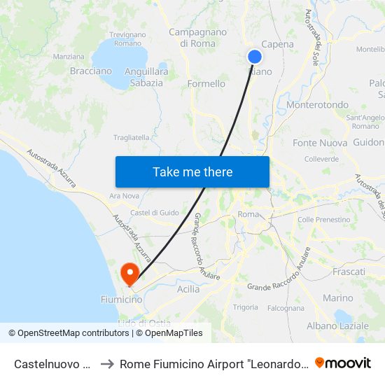 Castelnuovo Di Porto to Rome Fiumicino Airport "Leonardo Da Vinci" (Fco) map
