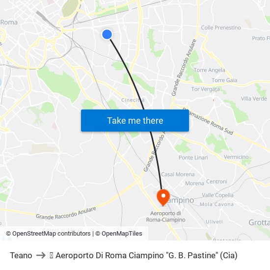 Teano to ✈ Aeroporto Di Roma Ciampino "G. B. Pastine" (Cia) map