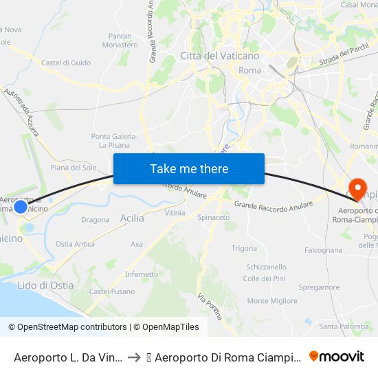 Aeroporto L. Da Vinci (Terminal T2) to ✈ Aeroporto Di Roma Ciampino "G. B. Pastine" (Cia) map