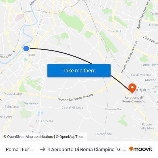 Roma | Eur Magliana to ✈ Aeroporto Di Roma Ciampino "G. B. Pastine" (Cia) map