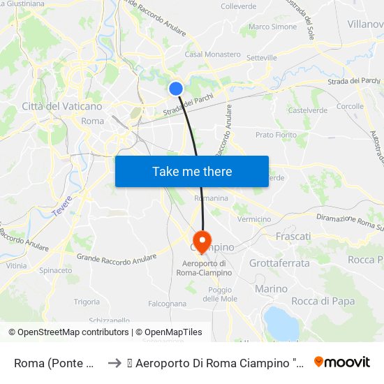 Roma (Ponte Mammolo) to ✈ Aeroporto Di Roma Ciampino "G. B. Pastine" (Cia) map