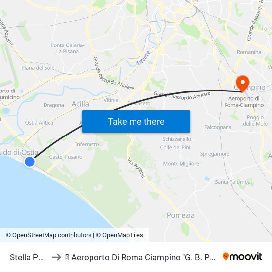 Stella Polare to ✈ Aeroporto Di Roma Ciampino "G. B. Pastine" (Cia) map