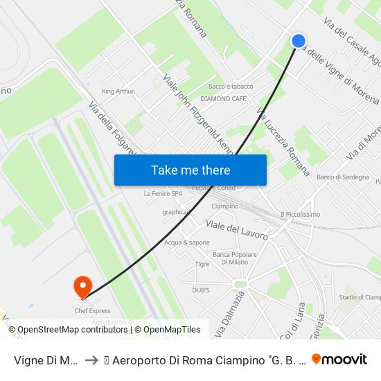 Vigne Di Morena to ✈ Aeroporto Di Roma Ciampino "G. B. Pastine" (Cia) map