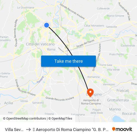 Villa Severini to ✈ Aeroporto Di Roma Ciampino "G. B. Pastine" (Cia) map
