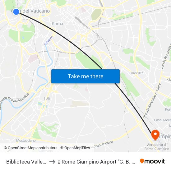 Biblioteca Valle Aurelia to ✈ Rome Ciampino Airport "G. B. Pastine" (Cia) map