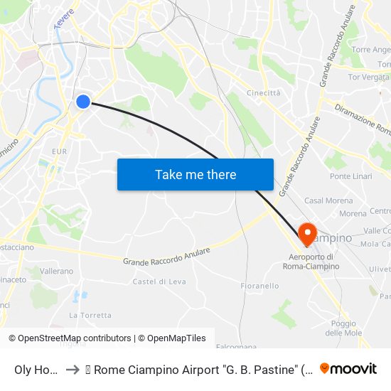 Oly Hotel to ✈ Rome Ciampino Airport "G. B. Pastine" (Cia) map