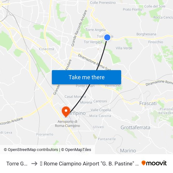 Torre Gaia to ✈ Rome Ciampino Airport "G. B. Pastine" (Cia) map