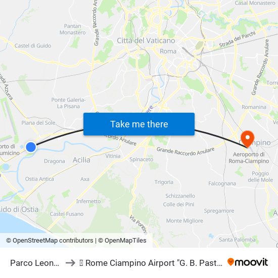 Parco Leonardo to ✈ Rome Ciampino Airport "G. B. Pastine" (Cia) map