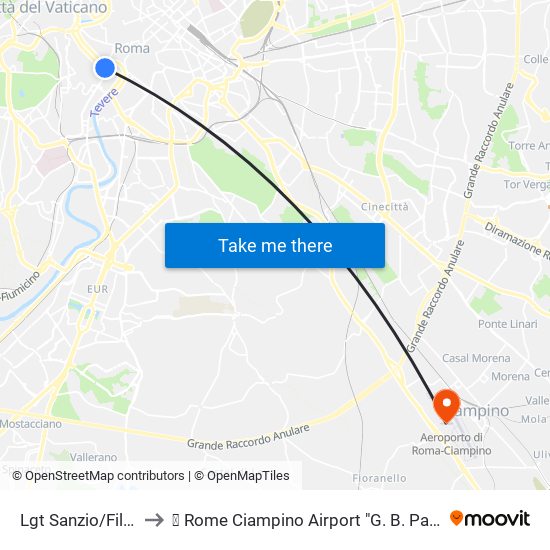 Lgt Sanzio/Filipperi to ✈ Rome Ciampino Airport "G. B. Pastine" (Cia) map