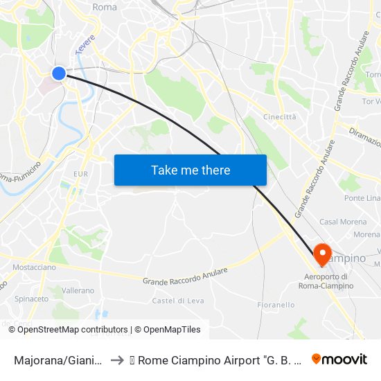 Majorana/Gianicolense to ✈ Rome Ciampino Airport "G. B. Pastine" (Cia) map