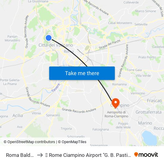 Roma Balduina to ✈ Rome Ciampino Airport "G. B. Pastine" (Cia) map