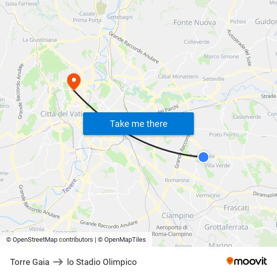 Torre Gaia to lo Stadio Olimpico map