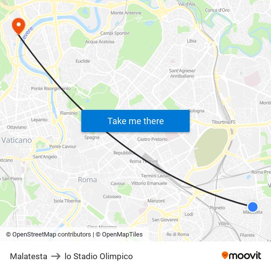 Malatesta to lo Stadio Olimpico map