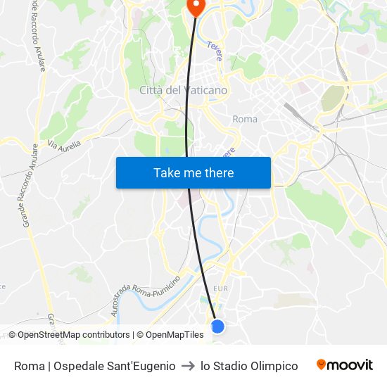 Roma | Ospedale Sant'Eugenio to lo Stadio Olimpico map