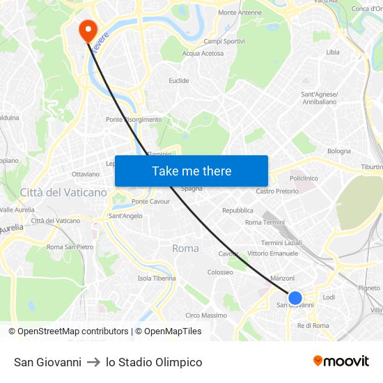 San Giovanni to lo Stadio Olimpico map