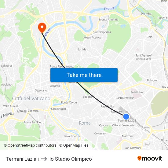 Termini Laziali to lo Stadio Olimpico map