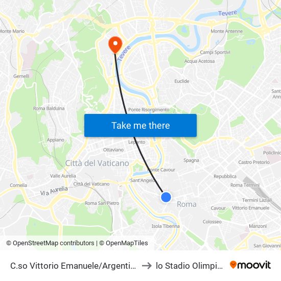 C.so Vittorio Emanuele/Argentina to lo Stadio Olimpico map